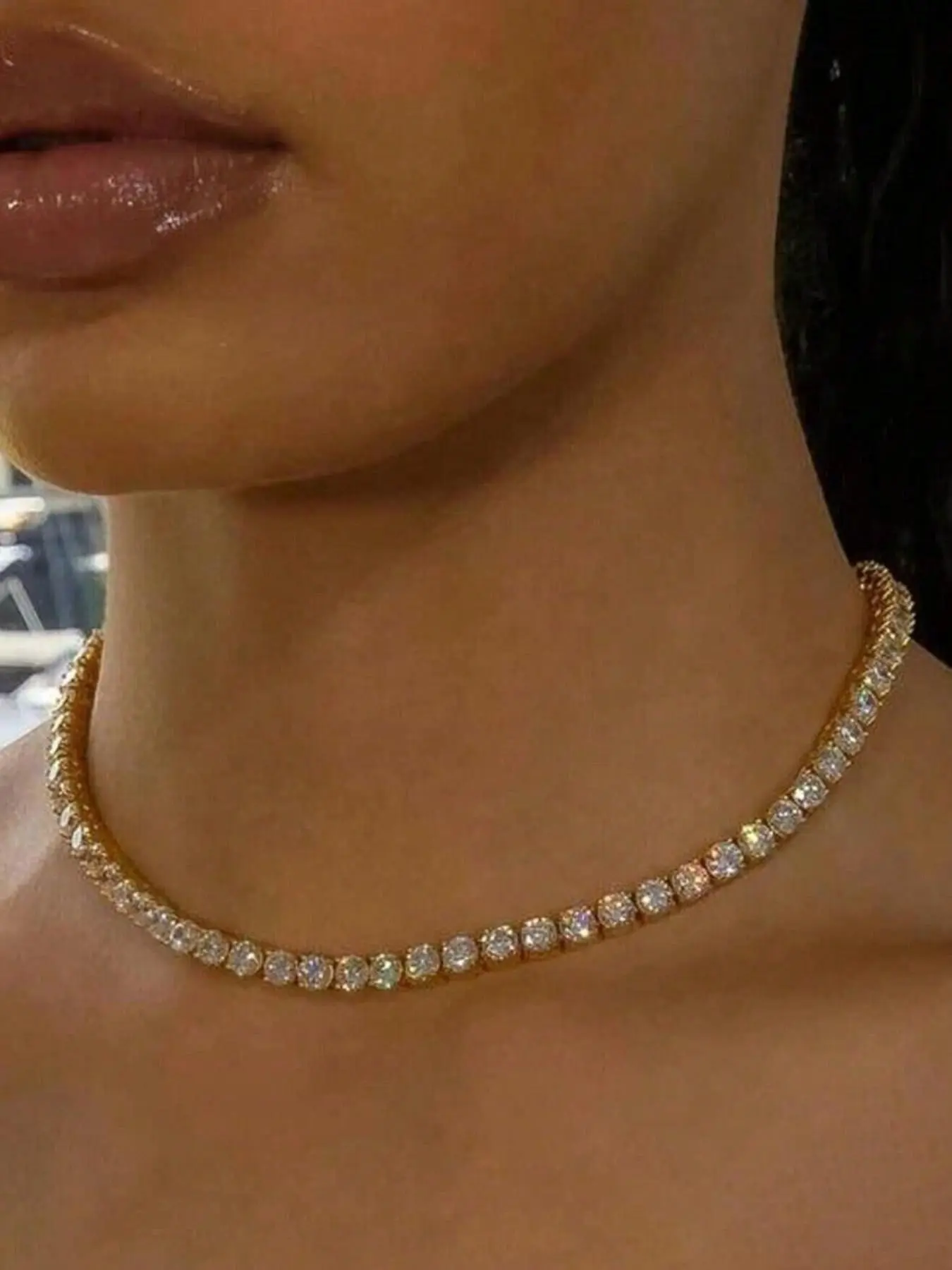 Elegant Rhinestone Necklace for Women, Sparkling Diamond Pendant Chain, Perfect for Formal Events, Trendy Party Jewelry Accessory
