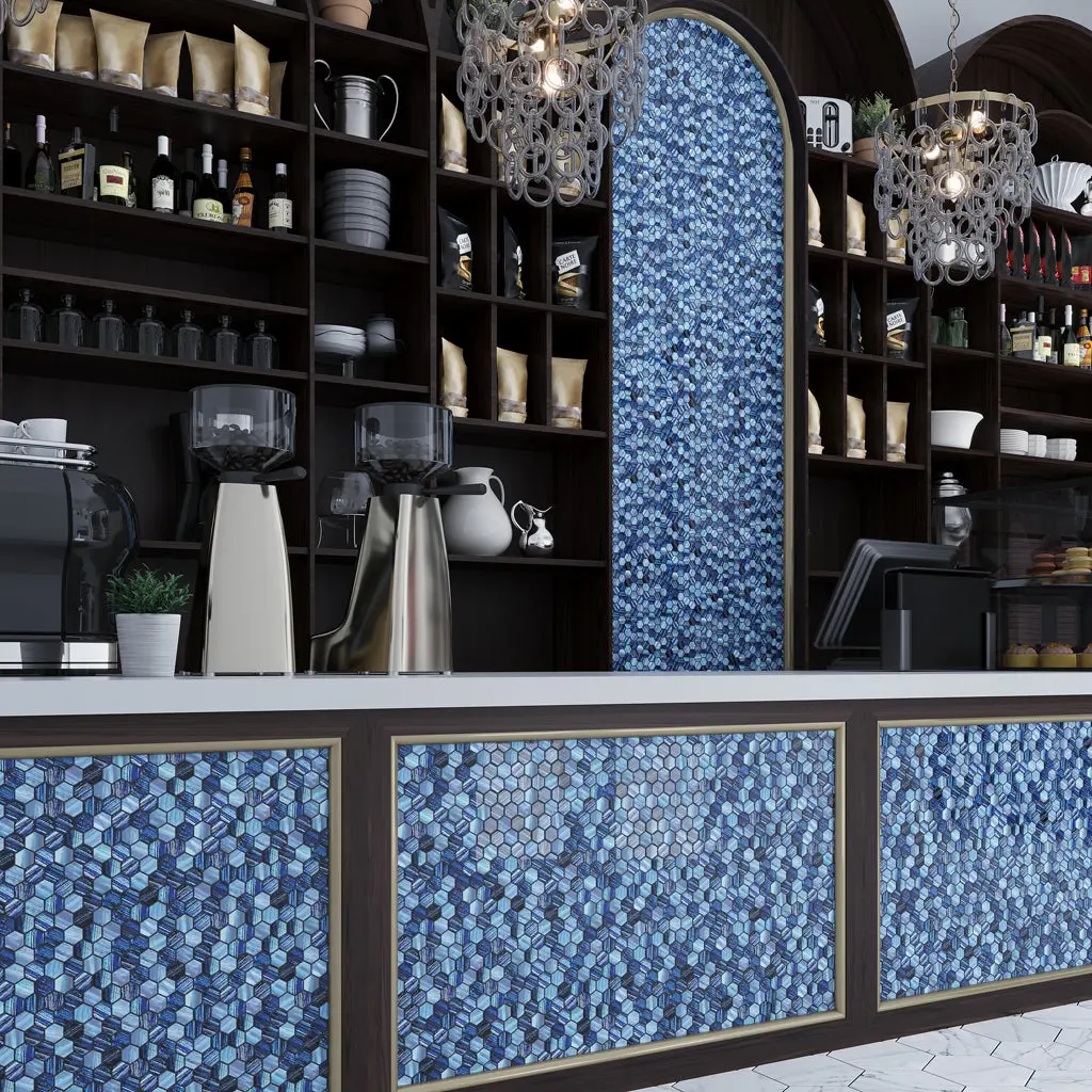 Blue 11x11 Glossy Matte Hexagon Glass Mosaic Tile (20 Cases, 88.67 sqft/Pallet)
