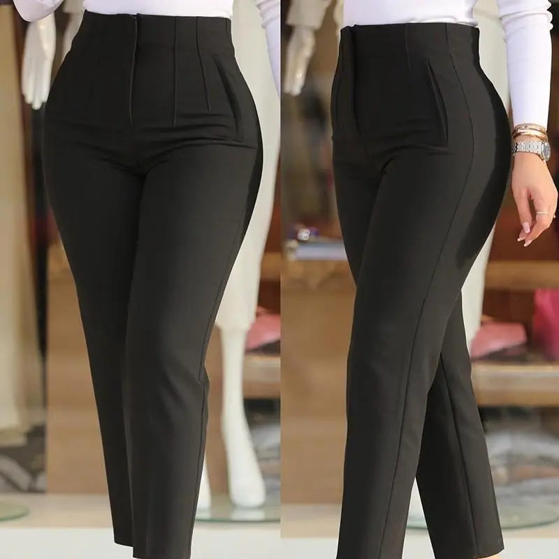 Fashion women's formal trousers office wear women's slim high waist trousers formal trousers office wear pencil trousers casual fashion women's trousers Pants Womenswear Bottom Basic Minimalist White Fitted
