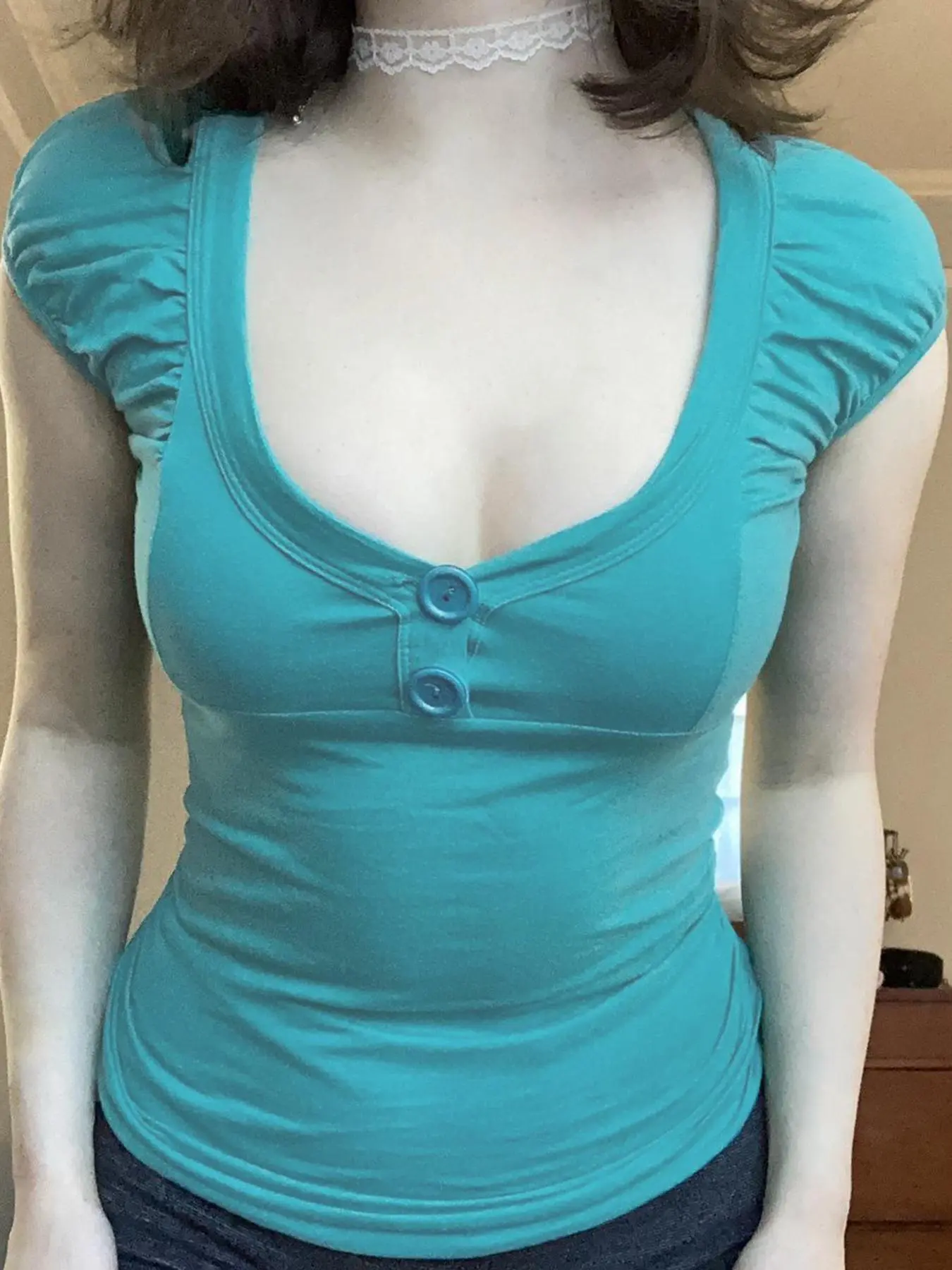 Women's Plain Basic Button Tee, Casual V-Neck Short Sleeve T-shirt for Summer, Women's Top for Daily Wear