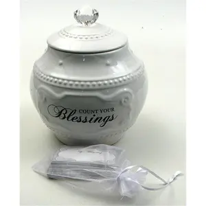 212 MAIN Blessings Jar Ceramic Cookie Canister, Kitchen Storage Container for Tea-Making Tools, Coffee Supplies, with Included Cards