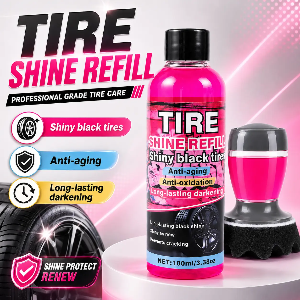 1 Count Tire Shine Applicator Pad, Curved Car Wax Applicator Sponge with Wavy Surface, Reusable Foam Applicator for Tire Dressing, Wheel Shine and Automotive Detailing Cleaning Cleaning Wipe