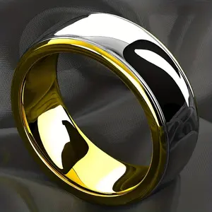 1pc Romantic Simple Polished Stainless Steel Ring, Two-tone Couple Ring, Engagement Wedding Jewelry