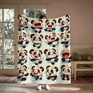 Panda Lover Cute Flannel Blanket, Lightweight Breathable Kawaii Cartoon Throw, Thoughtful Gift for Animal Enthusiasts, Great for Home & Travel