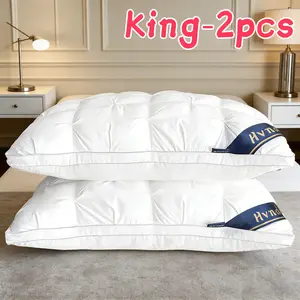Hvnde King Size Bed Pillows for Sleeping White Set of 2 Hotel Quality Hypoallergenic Polyester Fiber Pillow for Back Stomach or Side Sleepers Ideal Gift