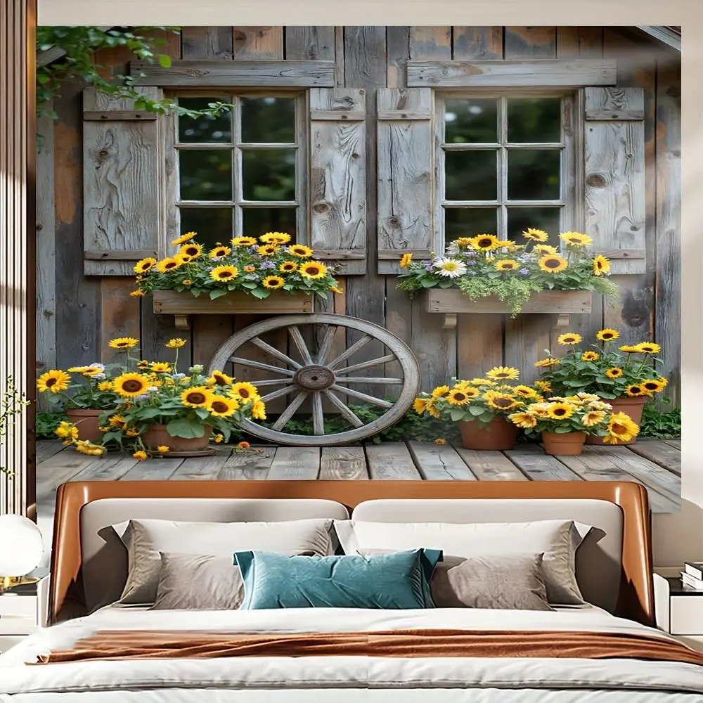 1pc Durable Polyester Rustic Farmhouse Sunflower Backdrop Banner, Photography Background for Summertime-Spring Landscapes, Indoor-Outdoor Wall Decor, Ideal for Birthday Parties, Birthday Party