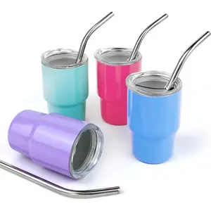 4 count 3oz Mini Tumbler Shot Glass With Straw and Lid Stainless Steel Blank Sublimation Mini Shot Glass Tumblers 3oz for Wedding Party Birthday Party Favors 4 Colors