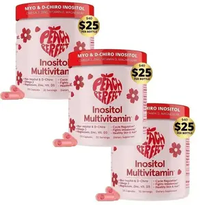 Peach Perfect Happy Hormones PCOS Healthcare Multivitamin - Myo-Inositol & D-Chiro Inositol, Omega 3, Zinc, Vit D, 120 Capsules, Acne Support, Energy Boost, GMO-Free, Essential Vitamins & Minerals