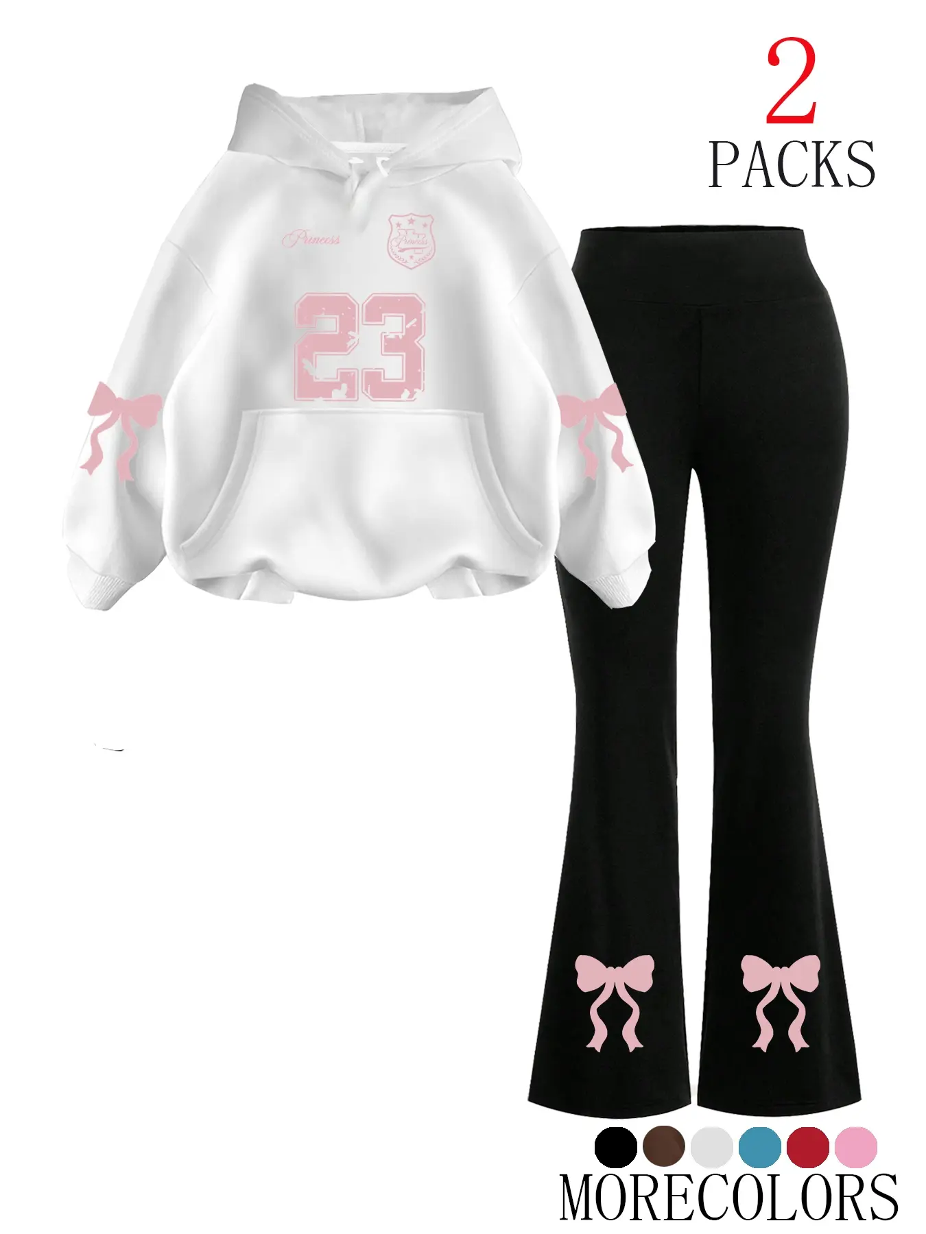 Women's Casual Hooded Sweatshirt Set Pants, Loose-Fit Letter Print Flared Tracksuit, Summer for Daily Wear & Travel, Sweatsuit Set Outfit, Casual Comfy Sporty, Athleisure Sweatsuit