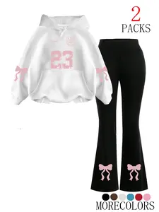 Women's Casual Hooded Sweatshirt Set Pants, Loose-Fit Letter Print Flared Tracksuit, Summer for Daily Wear & Travel