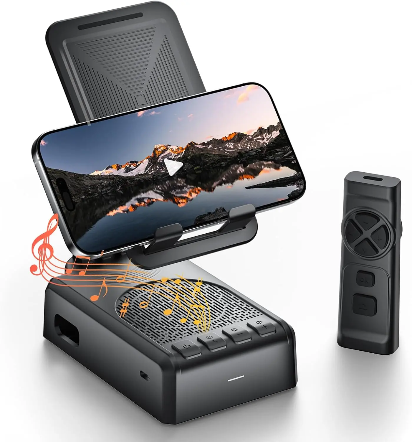 Cell Phone Stand with  Speaker and Remote Control(Video Control/Camera Control),Birthday , Portable  Speaker for  and Outdoors,  Day Playtime, Compatible with iOS/Android
