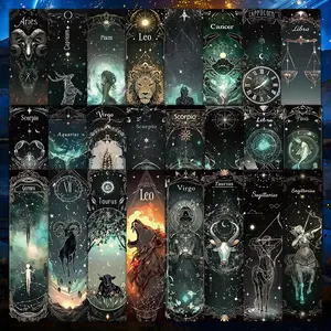 24pcs Starry Sky Exploration Universe Twelve Constellations Non Repetitive Series Simple Handheld Booklet Artistic Creative Paper Bookmark Small Card Book Decoration Card Reading Label Card