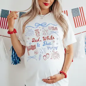 Red White And Due Pregnancy T Shirt Patriotic Graphic Soft Cotton Relaxed Fit 4th Of July Maternity Tee Casual Summer Mom To Be Outfit