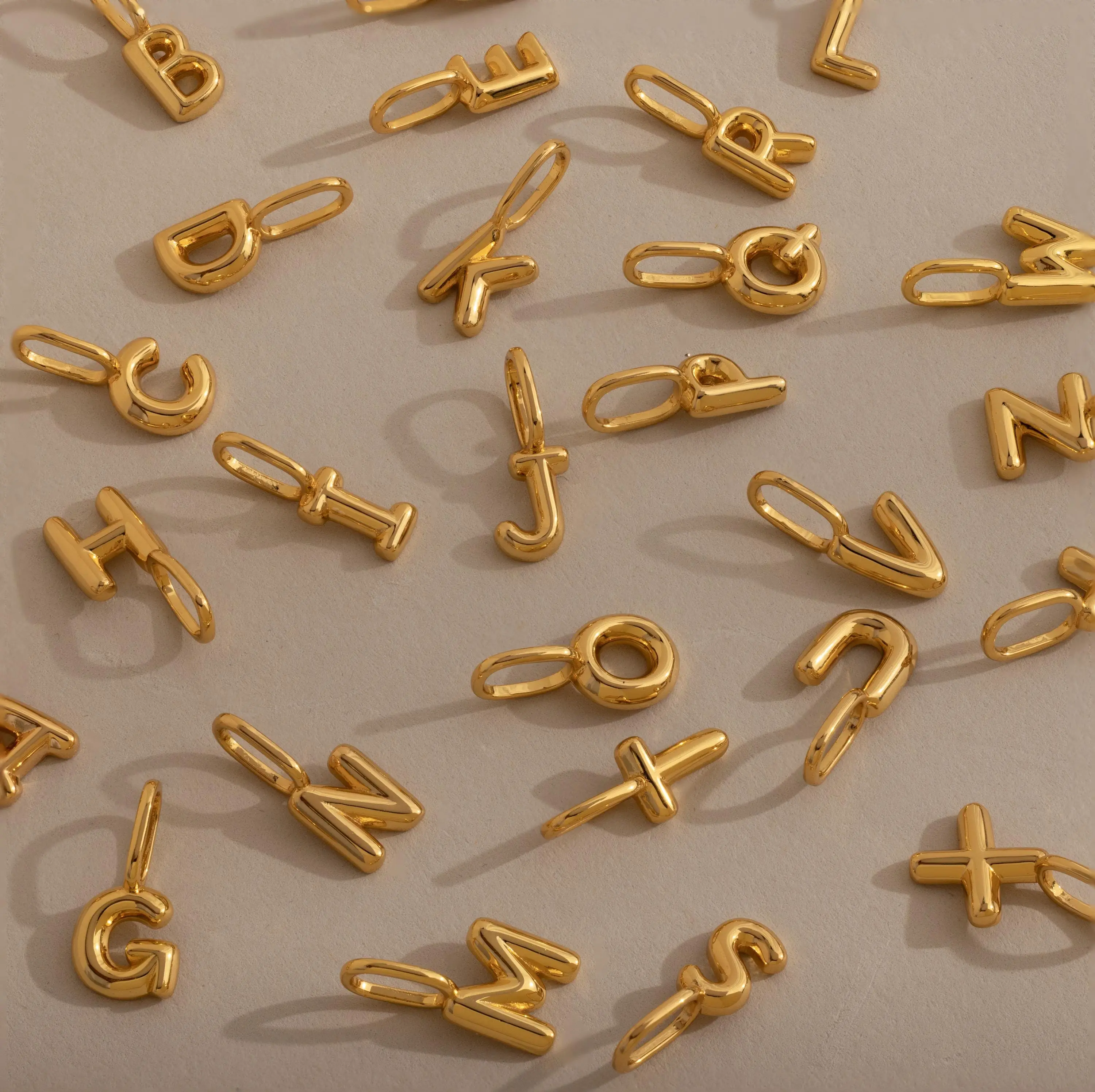 Gold Initial Charms by Caitlyn Minimalist - Dainty 18K Gold Plated Letter Charms for Necklace: Bubble Letter Charm, Vintage Diamond Heart Initial Pendant, & Mother of Pearl Initial Charm - Custom Charm Jewelry - Personalized Gift for Her