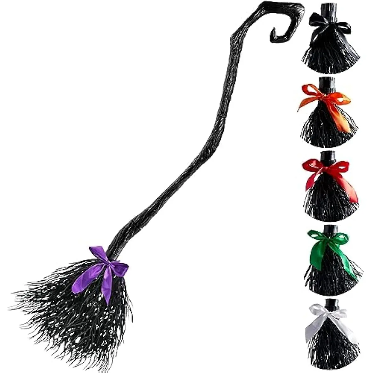 55'' Halloween Witch Broom Cane with Ribbons, Witches Broomstick for Kids Women Wizard Costume Parties, Photo Booth Accessory Stage Prop, Halloween Decorations
