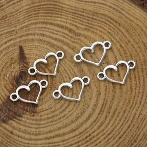 50pcs Silver Plated Heart Charm Links Pendant Connectors for Jewelry Making Bracelet DIY Craft Accessories for Valentine's Day