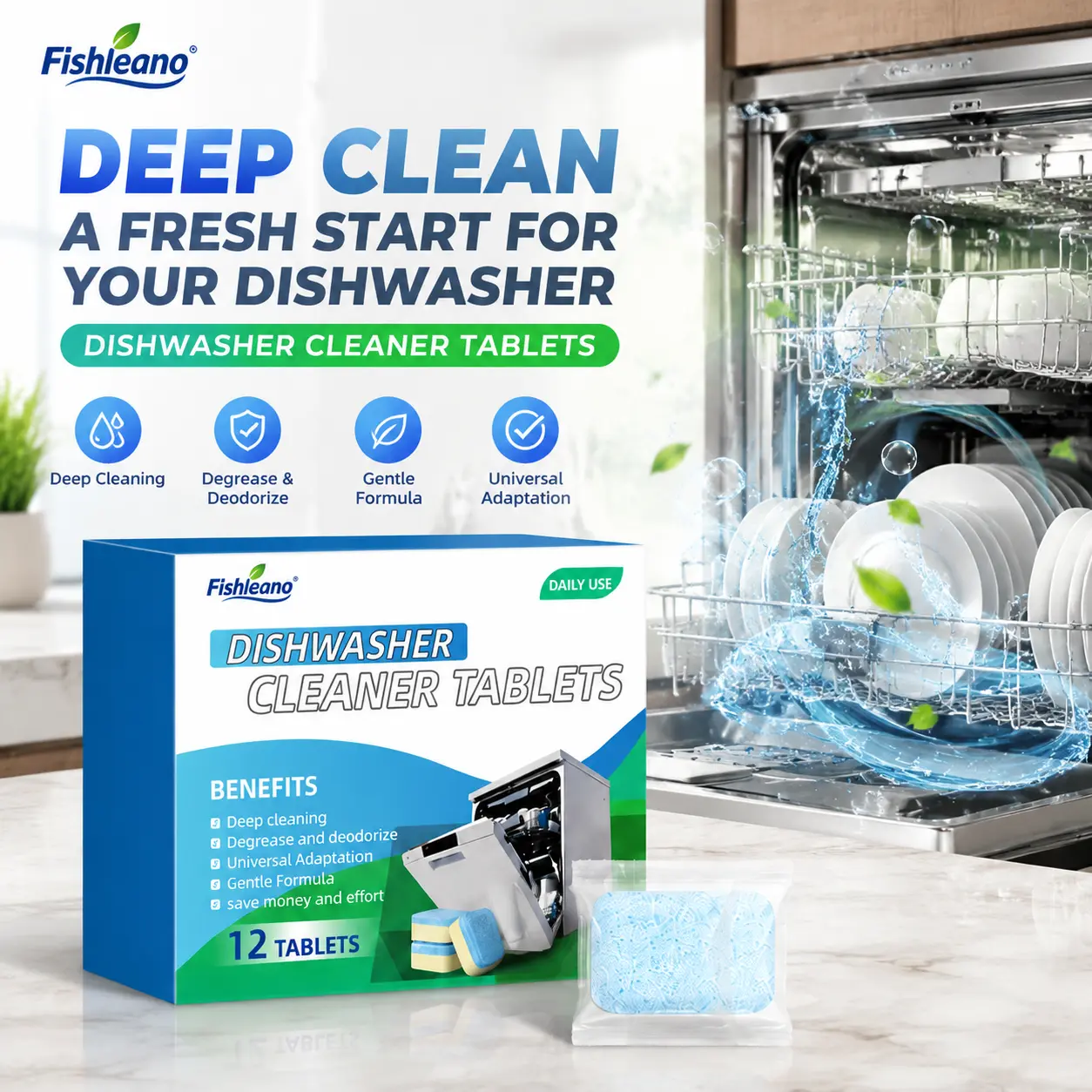 Dishwasher Cleaner & Descaler Tablets – 12 Count, 12-Month Supply, Citric Acid, Works with GE/Bosch/Frigidaire/LG/Samsung/Whirlpool/KitchenAid/Kenmore/Maytag/Amana