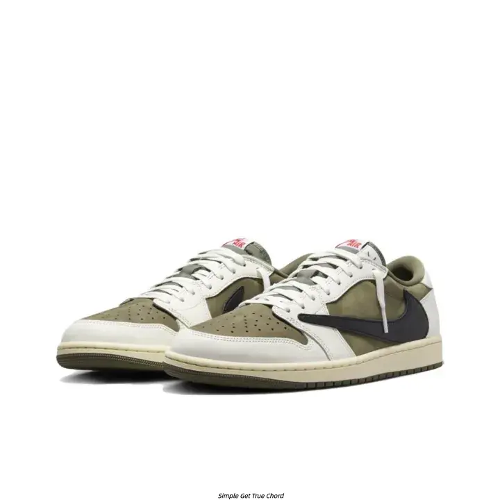 Vintage Olive Green Cream Low-Top Casual Sneakers - Mixed Leather Suede Upper, Contrasting Dark Side Graphic, Perforated Toe Box, Flat Cushioned Midsole, Off-White Outsole, Retro Street Collectible for Daily Wear