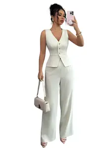 YYTK2025DEC008 Women's hooded jacket set, sleeveless design, V-neck, coat, casual pants, two-piece jacket, paired with a simple and elegant casual outfit, chaleco de lino, chaleco y pantalones de pierna ancha, conjunto paramujer, Sexy women's suit