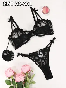 Romantic Elegance Floral Lace Breathable 2-Piece Lingerie Set, Womenswear Underwear, Underwear Sets, Transparent Mesh Panties and Underwire Bra, Medium, Plus Size Bridal Sleepwear, XS-Xxl