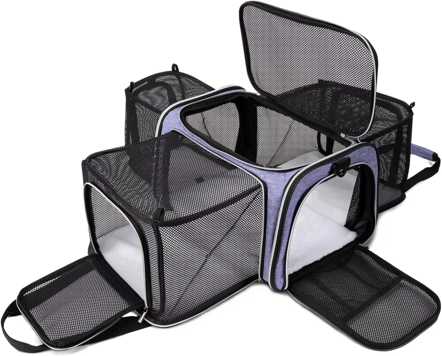 BAGLHER Cat Strap Bag, Airline Approved Pet Travel Carrier with Soft Edges, 5-Sided Opening Door & 3-Sided Foldable Design, Ideal for Outdoor Travel, Camping, with Wool Pad, Purple/Black, Carrier Outdoorfun, FathersDayGift, Pet Bag Travel Essentials