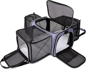 BAGLHER Cat Strap Bag, Airline Approved Pet Travel Carrier with Soft Edges, 5-Sided Opening Door & 3-Sided Foldable Design, Ideal for Outdoor Travel, Camping, with Wool Pad, Purple/Black, Carrier Outdoorfun, FathersDayGift, Pet Bag Travel Essentials