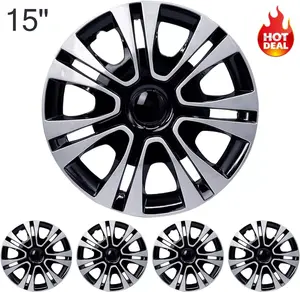 1 Set of 4 15-Inch Universal Steel Wheel Covers - Snap-On Rim Caps for Car Tire Replacement - Durable Construction - Fits Cars, Trucks, SUVs - Enhances Vehicle Appearance - Perfect Gift for Car Enthusiasts