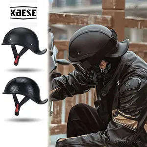 KAESE Vintage Ducktail Motorcycle Half Helmet - Lightweight Classic Cruiser Style with Textured Finish and Quick-Release Buckle