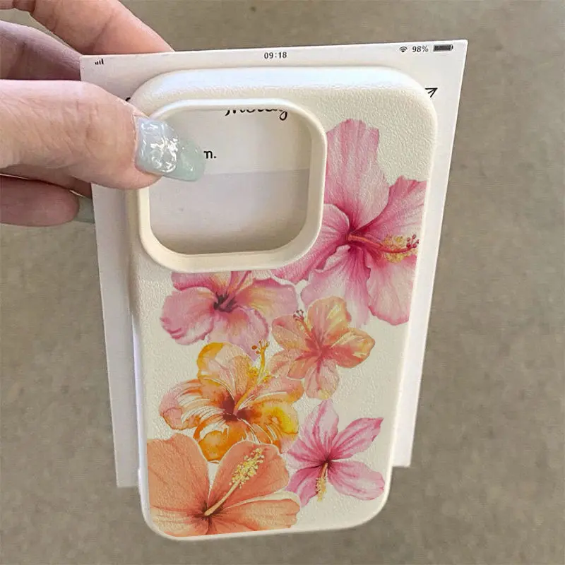 Watercolor Hibiscus Aesthetic Smartphone Case - Durable Shockproof Cover for iPhone 13P/12/11/14/15/16 Plus/16 Pro Max, Handheld Cellphone Devices Accessory