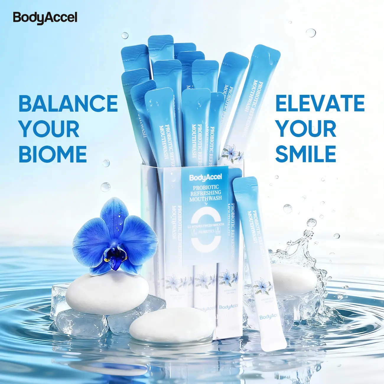 BodyAccel Probiotic Mouthwash for 12 Hour Fresh Breath, Bad Breath Oral Rinse for Daily Care, Refreshing Mint, 6 Pack, Bad Breath Mouthwash