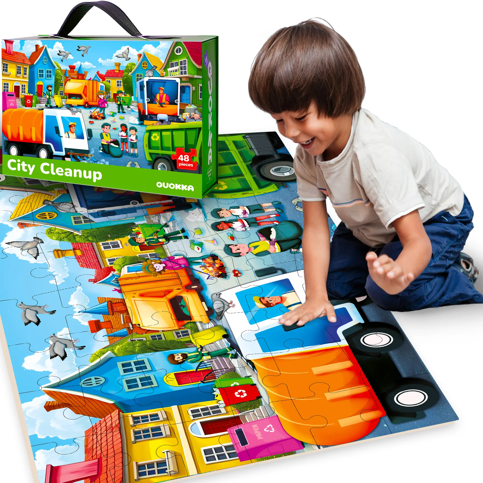 QUOKKA Giant Jigsaw Puzzle - 2x3 FT Floor Puzzle for Kids Ages 4-6, Garbage Truck Themed Developmental Game with Large Pieces, Jigsaw Puzzles