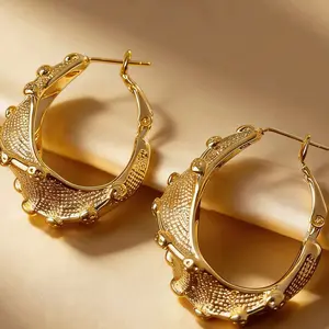 Viral Trendy 2026 Gold Hoop Earrings for Women 14K Gold Plated Twisted Textured Polka Dot Rivet Lightweight Hypoallergenic Nickel Free Retro Vintage Statement Earrings for Everyday Wear Party Date Night Daily Outfit Fashion Jewelry