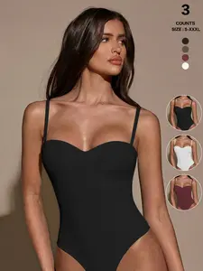 Women's Fashionable Basic Solid Color Casual Lightweight Spaghetti Strap Underwear Bodysuit, Summer