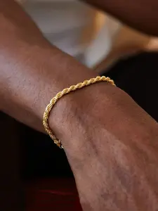 Men's Simple Sporty Twisted Rope Chain Bracelet, 18k Gold Plated Stainless Steel, Hip Hop and Street Dance Clothing Accessory