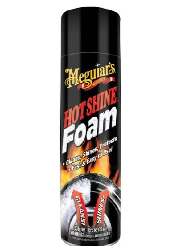 Meguiar's Hot Shine Tire Foam 19 Oz Aerosol - Cleans Shines Protects in One Step with Deep Black Finish UV Protection for Long Lasting Results