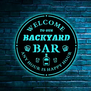 Welcome To Our Backyard Bar Neon Bar Signs, Neon Customizable Led Light Signs for Home Bar, Neon Lights, RGB Lighting