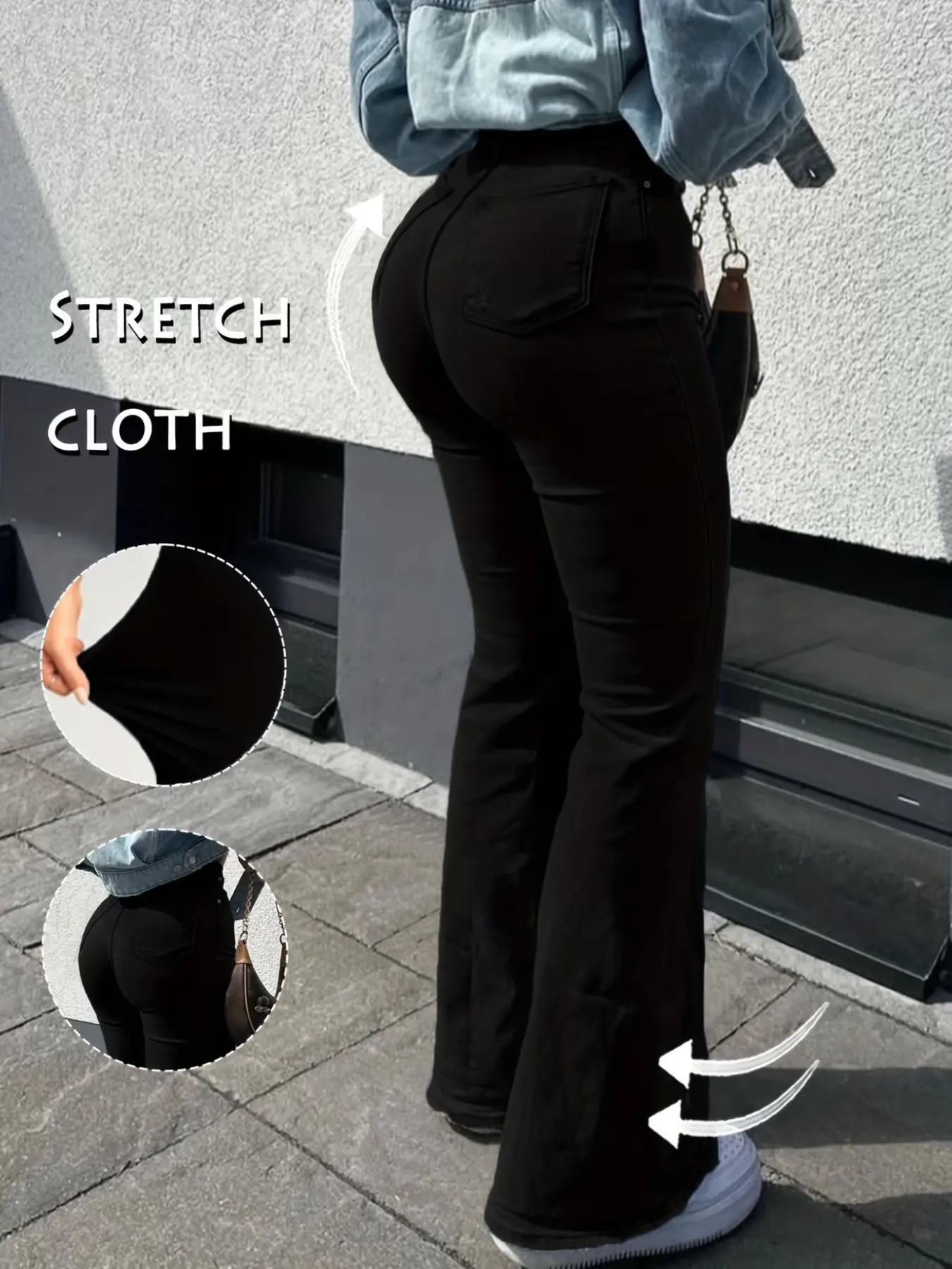 Women's High Waist Metal Button Detail Elastic Slim Fit Bell Bottom Pants, Trouser, Casual Elastic Waisted Fitted Trousers, Sporty Casual Outdoor Long Pants, All Seasons, Casual Comfy Stretch, Casual Commuter Pants
