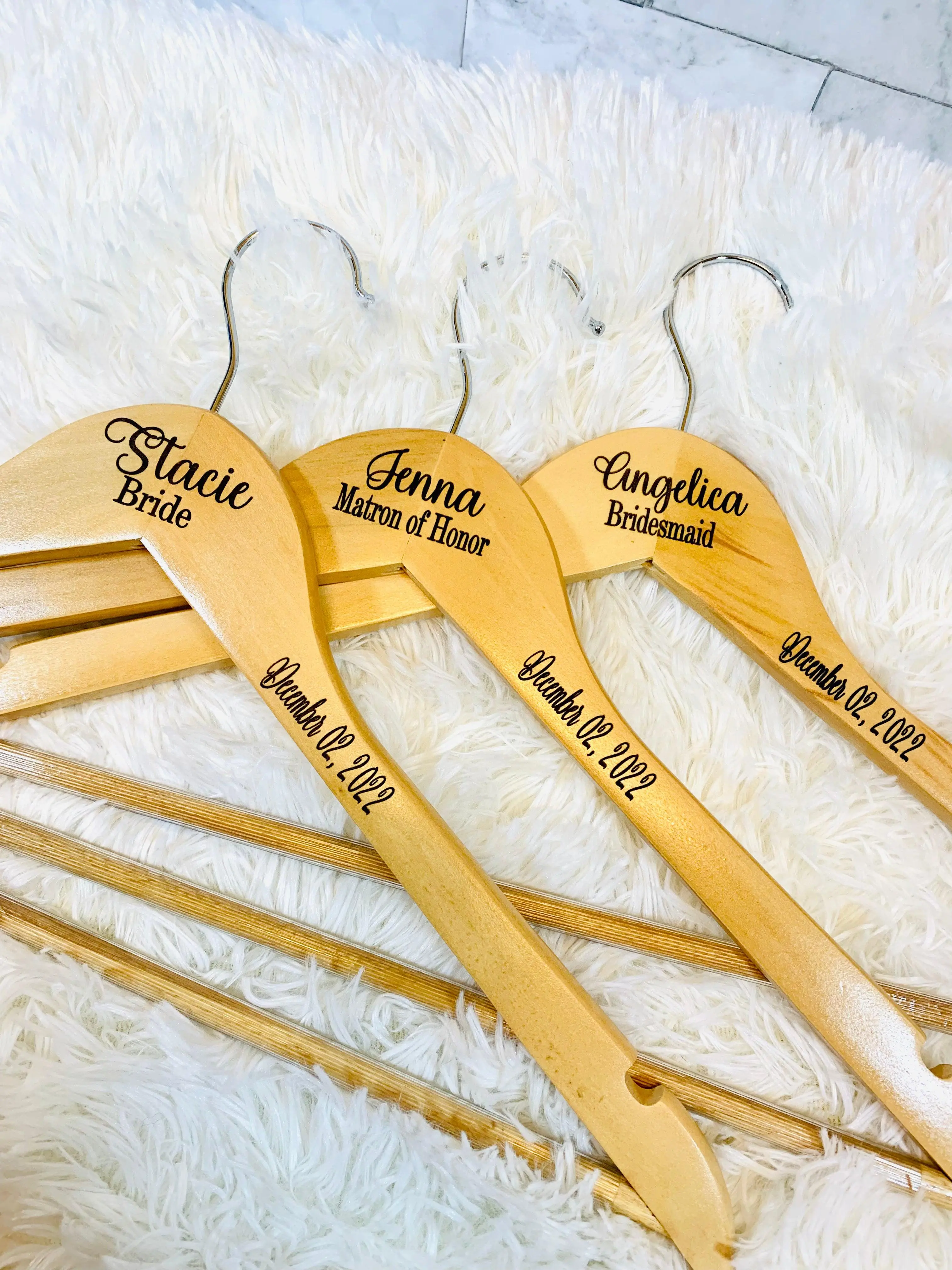 Personalized Bridesmaid Hangers Wooden Engraved Hanger Bridal Dress Hanger Bridesmaid Gifts Lotus Hardwood Laser Engraved Non Slip Bar Precisely Cut Notches 360 Degree Swivel Chrome Hook Natural Finish Super Sturdy Durable Clothes Hangers Organiser