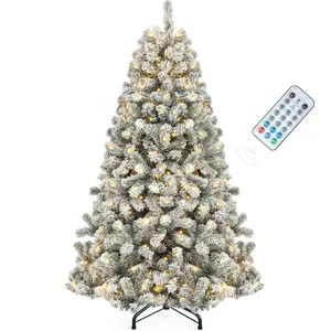 YITAHOME 6/7.5 FT Snow Flocked Prelit Artificial Christmas Tree(with lights), with 3 Lighting Colors, 11 Lighting Modes, with PVC Branch Tips