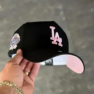 Black New Era 9FORTY Los Angeles Dodgers Curved Brim Baseball Hat, Pink Embroidered LA Logo & Pink Undervisor, MLB Unisex Streetwear Cap