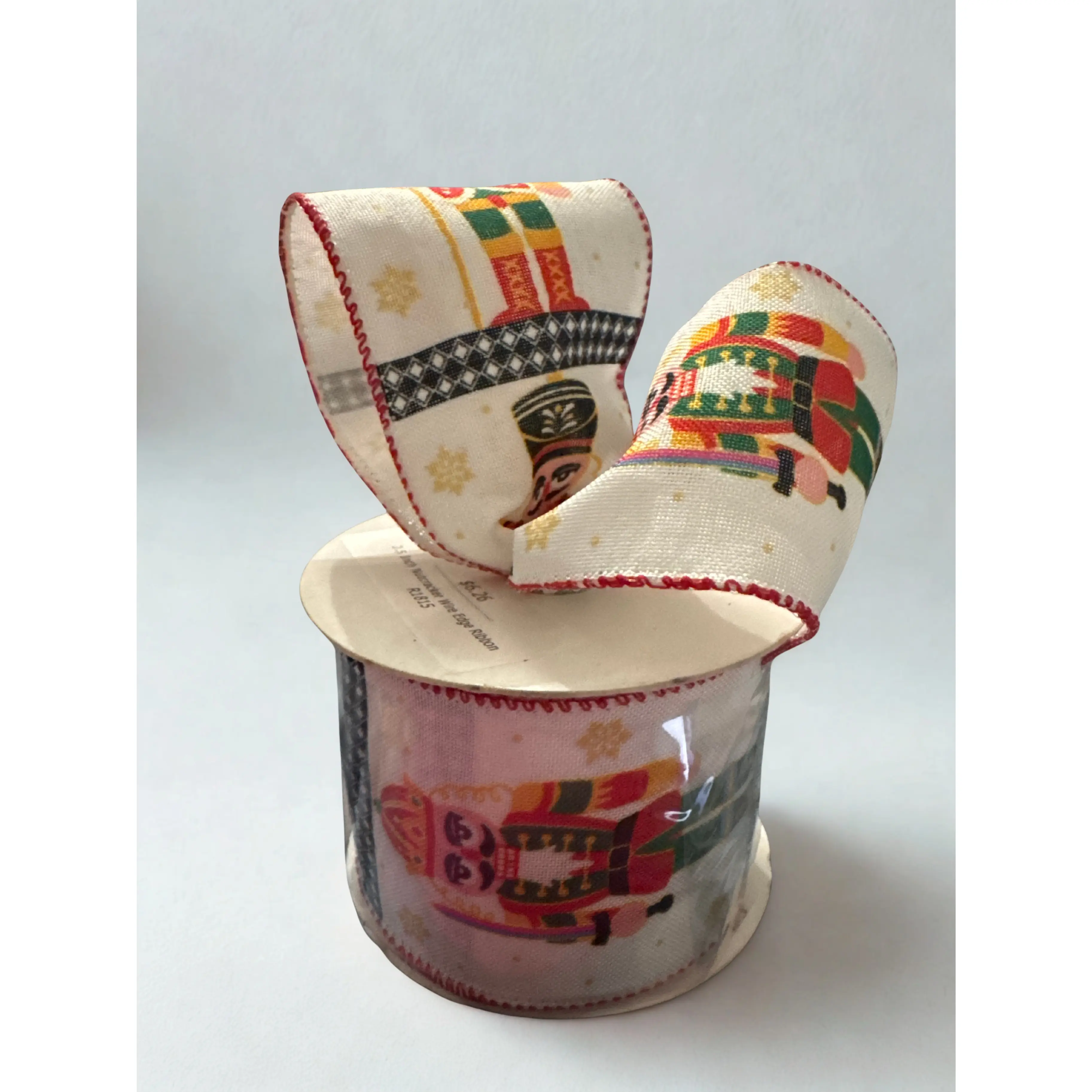 2.5" Wire Edge Christmas Nutcracker Ribbon Roll, 10 Yds Whimsical Festive Decor Ribbon for Holiday Crisp Bows, Christmas Tree Decorations, Gift Wrapping, Ornaments