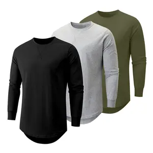 JMIERR Mens 3 Pack Cotton Hipster Hip Hop Longline Crewneck Sport T-Shirt, Menswear Casual Top for Outdoor Daily Wear