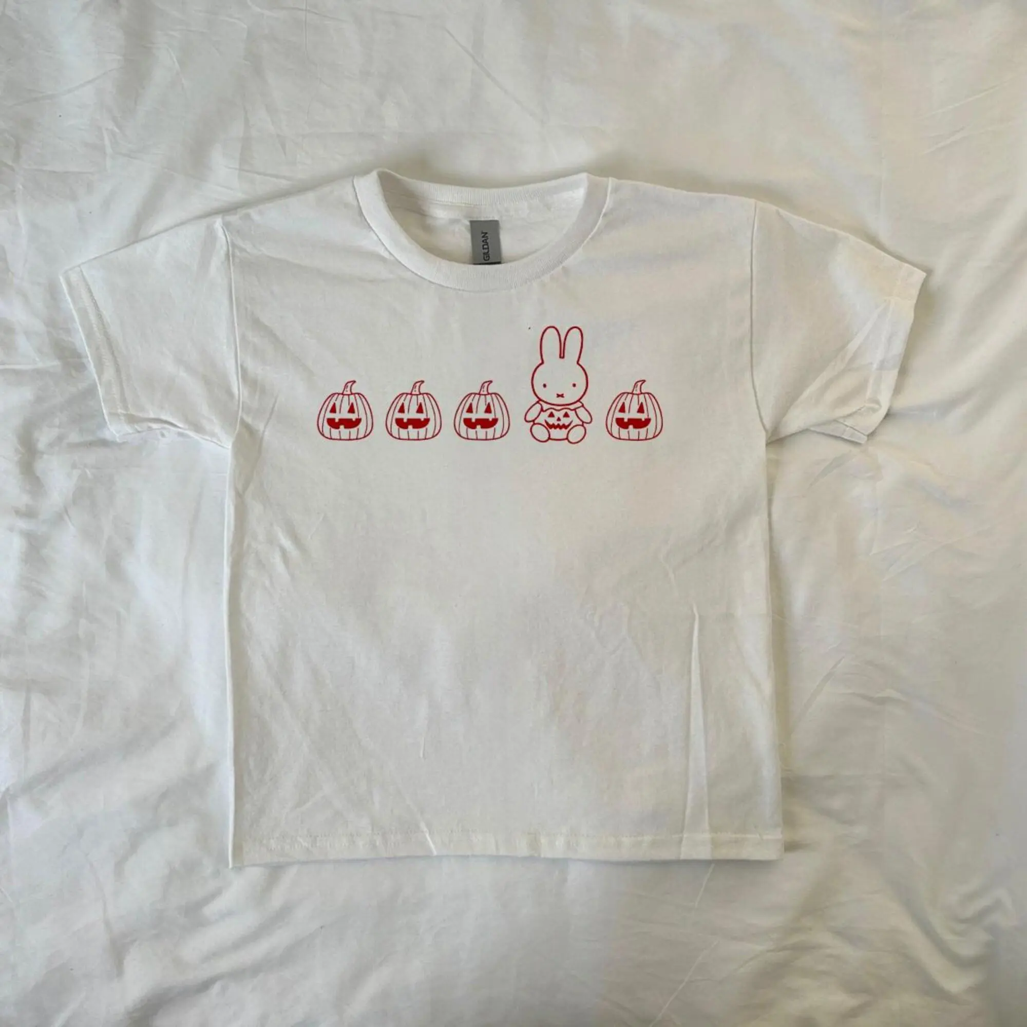 Print ShirtPumpkin Miffy Baby Tee, Pinterest ,vintage cartoon, spooky season, cute bunny, kawaii, Harajuku Fashion, Halloween miffy, fall
