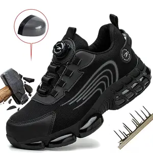 Rotary Buckle Men Work Sneakers Protective Shoes Safety Industrial Puncture-Proof Anti-smash Steel Toe Shoes work hiking boots sneakers Anti-slip Roofing Shoes Construction Work & Daily Wear