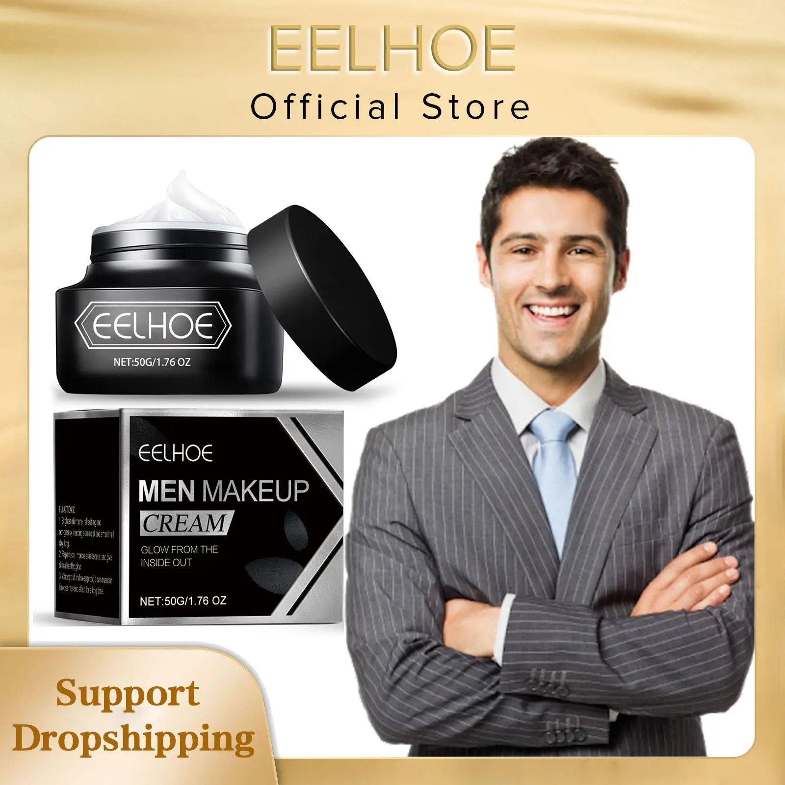 Men's Oriental 3-in-1 Makeup Cream (50g Boxed) - Adult Makeup Products, 2-in-1 Cream & Foundation, Moisturizing Concealer, Primer, Oil Control, Skin Texture Treatment, Lighten Skin, Even Tone, Waterproof Matte Finish