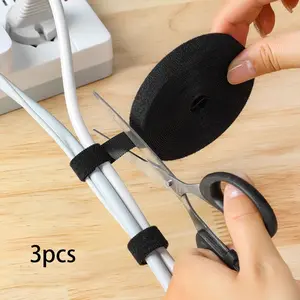 3pcs Reusable Fastening Tape Cable Ties, Computer And TV Wire Storage, Data Cable Management Tie Desk Storage Organization, Self-Adhesive Cord Holder for Electronics, Desk & Household - Durable Wire Organizer