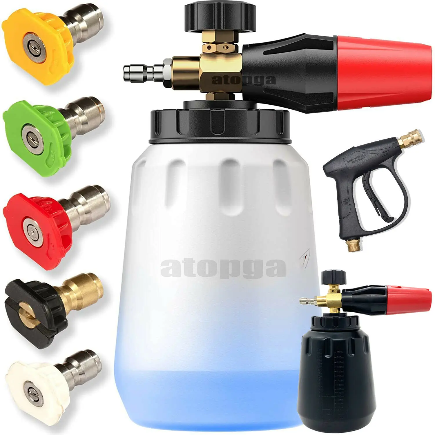 Car Washing Detailing Kit, High Pressure Car Wash Water Gun Set, M22-14 Inlet, 1/4" Quick Connector, 5 Nozzles Summer Car Care for Cleaning All Car Parts, Exterior, Wheels and Dashboard