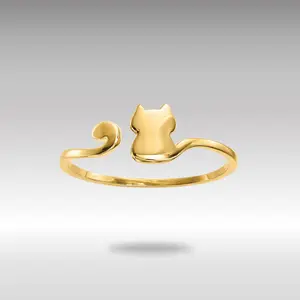 14K Gold Polished Cat Adjustable Cuff Ring Model-R639