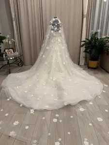 Elegant Flower Veil with 3D Appliques 133" Length for Wedding Dresses Perfect for Weddings Enhances Beauty
