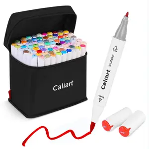 Caliart Official 81Colors Alcohol Based Art Markers Dual Tip Marker Set Permanent Colored Sketch Pens with Case for Adult Coloring Drawing Illustration Card Making Art Supplies Craft Supplies DIY Crafts Journaling Notebook Planner Teacher Gift